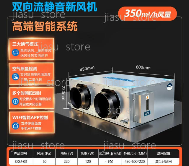 Smart Home Ventilation System - High End 350 CFM Smart Bidirectional